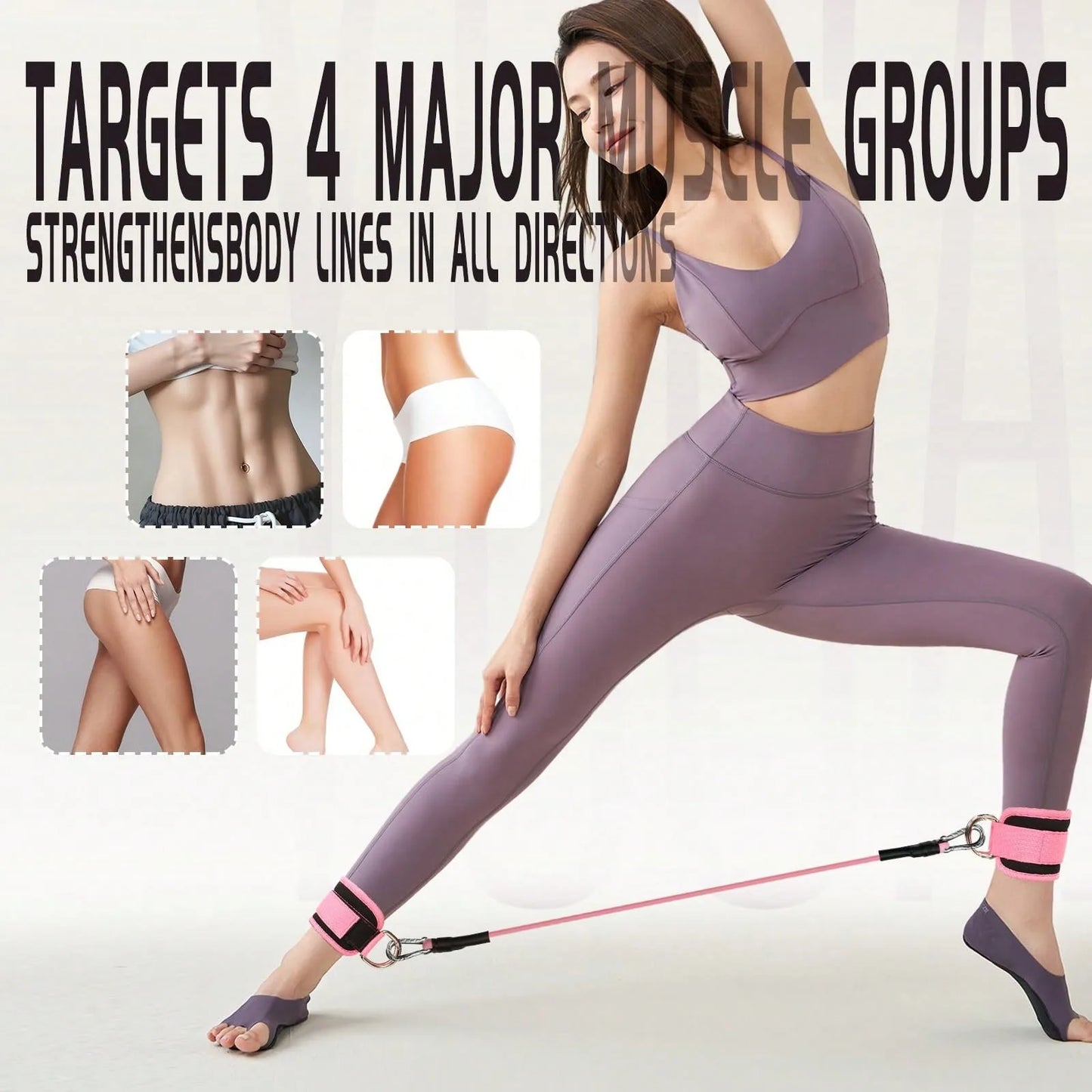 3Piece Set Natural Latex Yoga Resistance Bands, Hip and Leg Shaping Trainer with Ankle Straps for Home Gym Multi-Level Fitness E