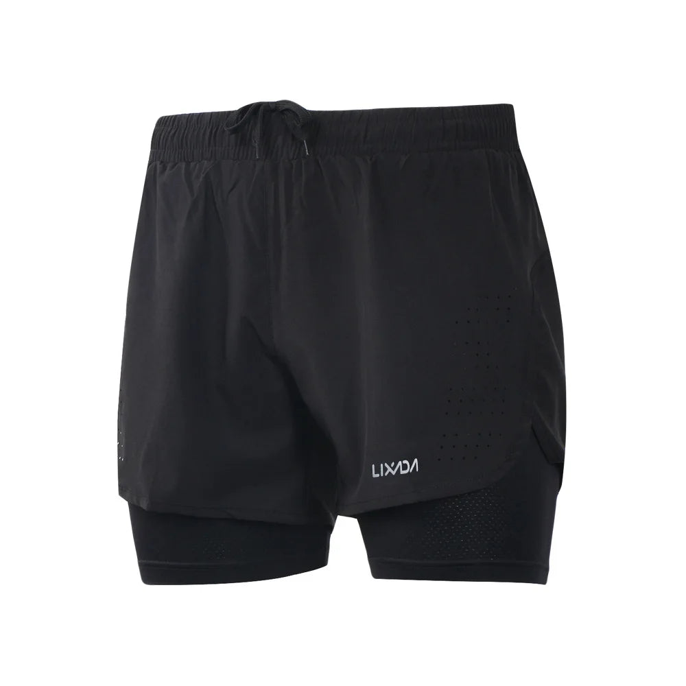 Lixada Men's 2-in-1 Running Shorts Quick Drying Breathable Active Training Exercise Jogging Cycling Shorts with Longer Liner