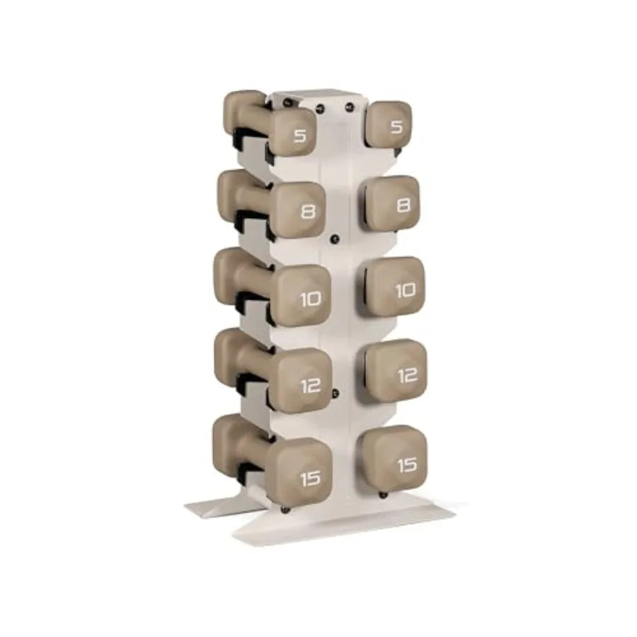 Tone Fitness Neoprene Dumbbell Set with Storage Rack Non-Slip Anti-Roll Hand Weights for Home Gym Workouts 20 lb 32 lb 50 lb 60
