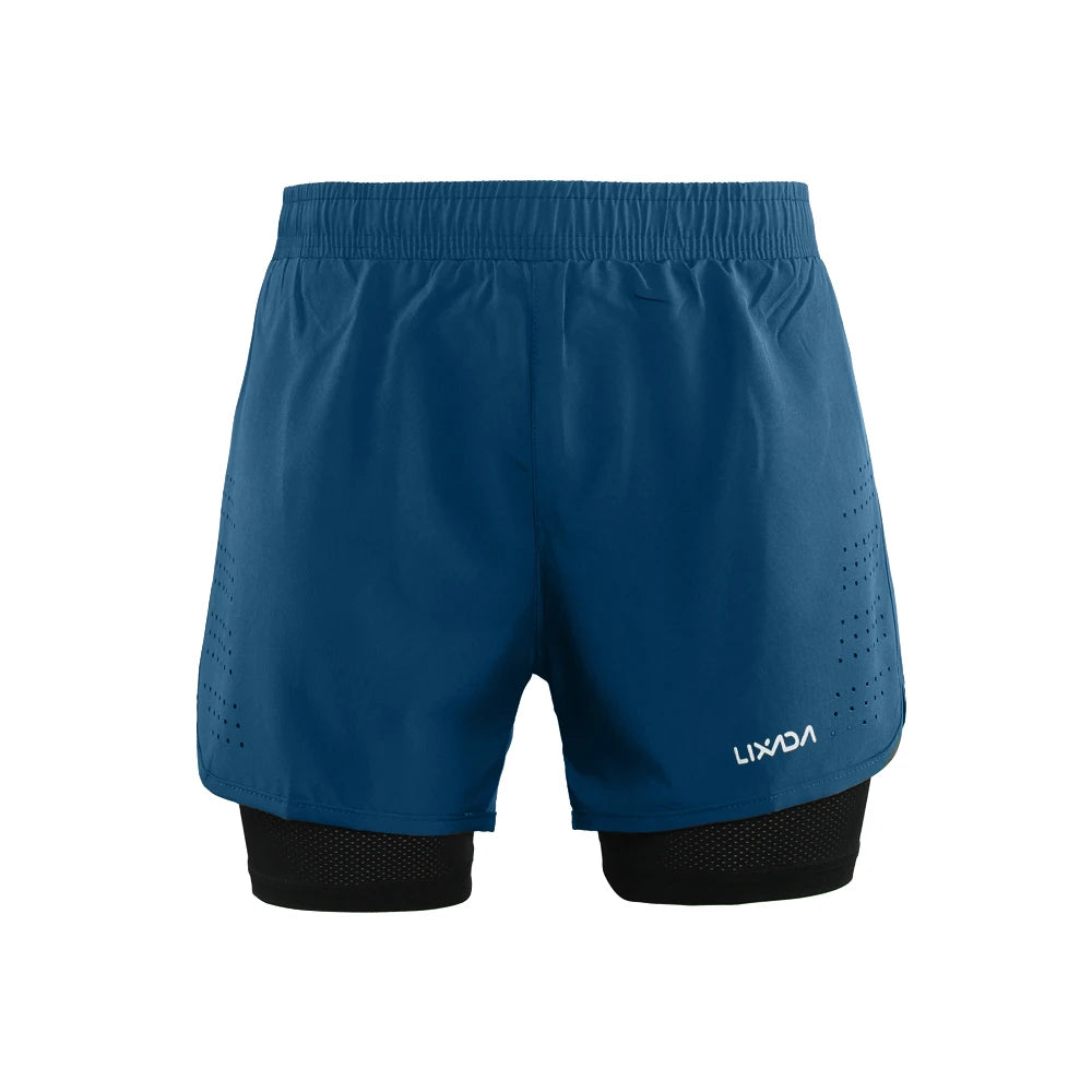 Lixada Men's 2-in-1 Running Shorts Quick Drying Breathable Active Training Exercise Jogging Cycling Shorts with Longer Liner