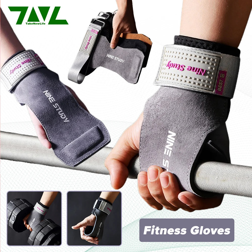 1 Pair Premium Anti-Slip Lifting Straps Grips Fitness Gloves for Gym Training Deadlifting Bodybuilding 3 layer Leather