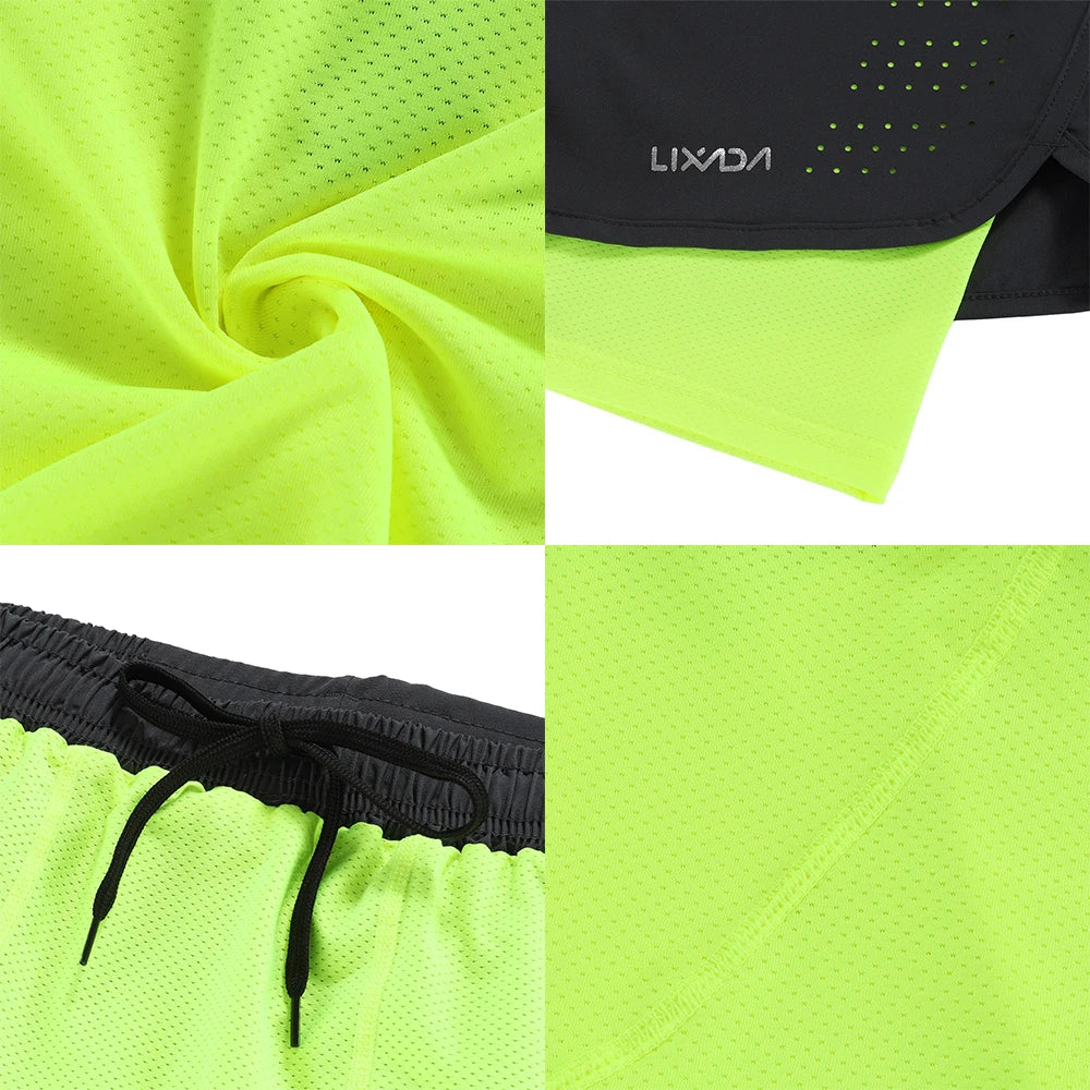 Lixada Men's 2-in-1 Running Shorts Quick Drying Breathable Active Training Exercise Jogging Cycling Shorts with Longer Liner