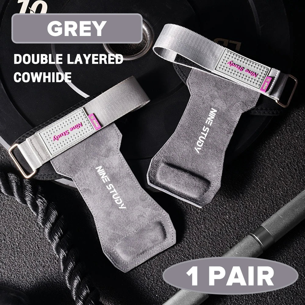1 Pair Premium Anti-Slip Lifting Straps Grips Fitness Gloves for Gym Training Deadlifting Bodybuilding 3 layer Leather