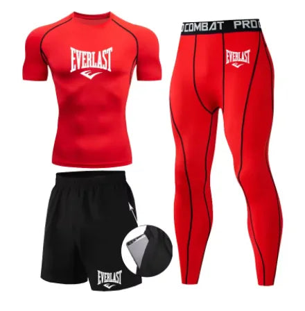 EVER/LAST Black Men's Suits Compression Shirts Leggings Elasticity Fitness Gym Running Breathable Quick Dry Rashguard Men Sets