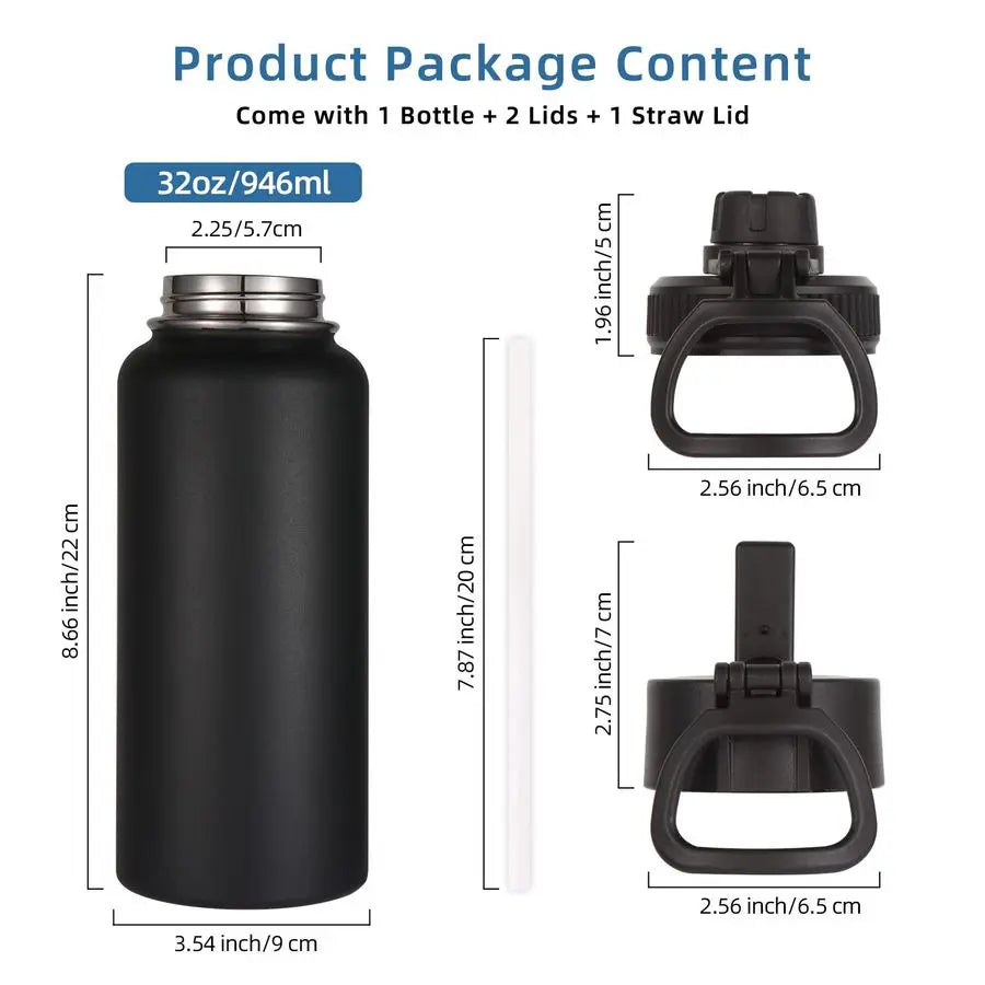 32oz Insulated Water Bottles Bulk 8 Pack with Straw Lid amp Spout Lid,Stainless Steel Sports Water Bottle,Double Wall Vacuum Cup