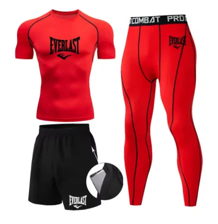 EVER/LAST Black Men's Suits Compression Shirts Leggings Elasticity Fitness Gym Running Breathable Quick Dry Rashguard Men Sets
