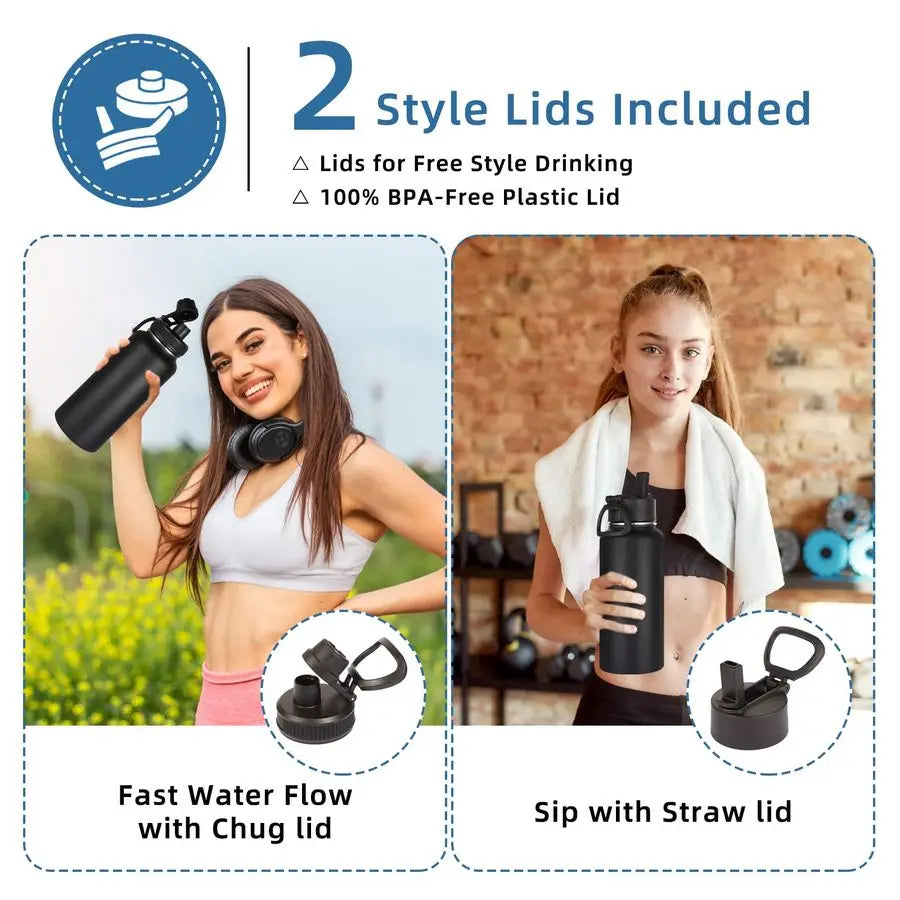 32oz Insulated Water Bottles Bulk 8 Pack with Straw Lid amp Spout Lid,Stainless Steel Sports Water Bottle,Double Wall Vacuum Cup