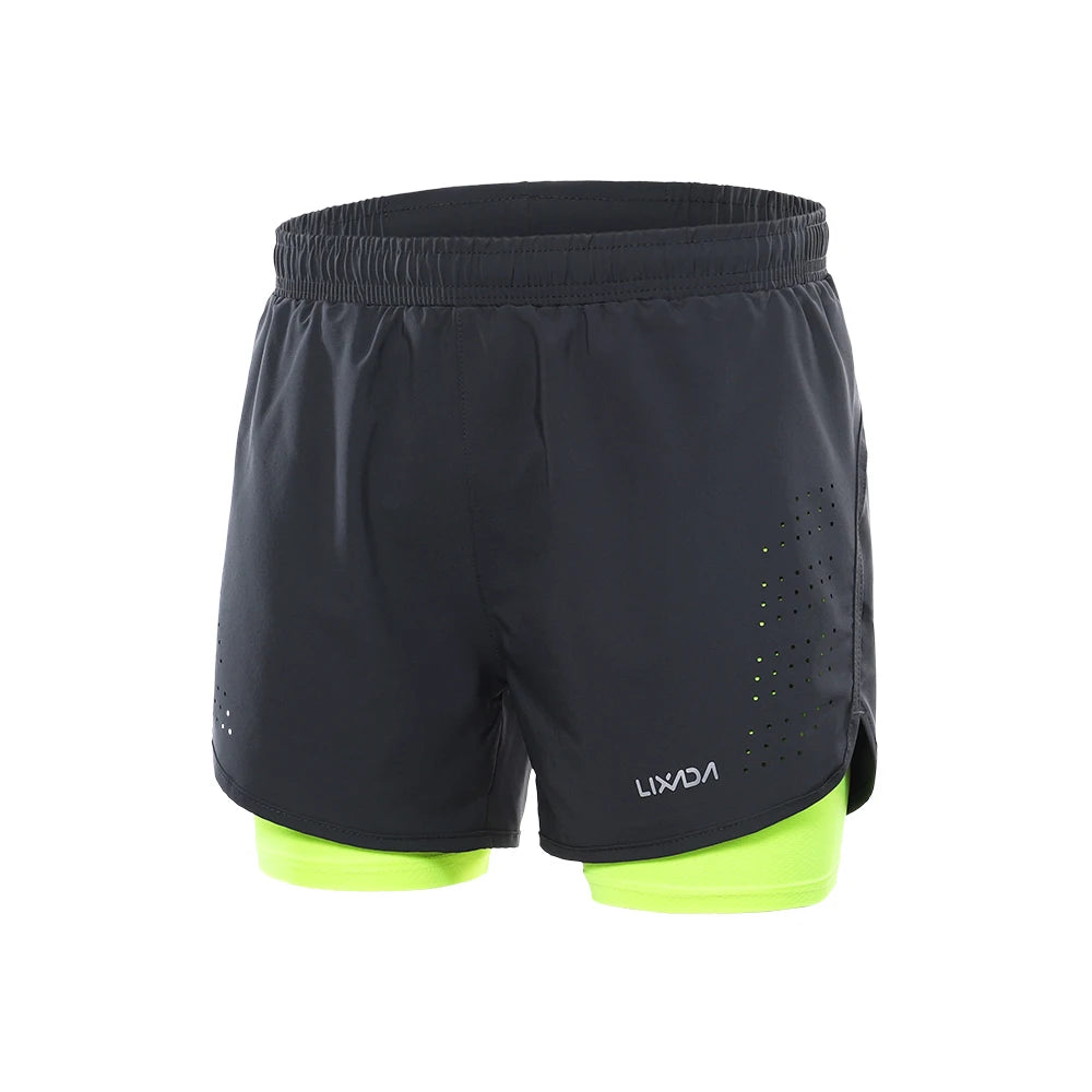 Lixada Men's 2-in-1 Running Shorts Quick Drying Breathable Active Training Exercise Jogging Cycling Shorts with Longer Liner