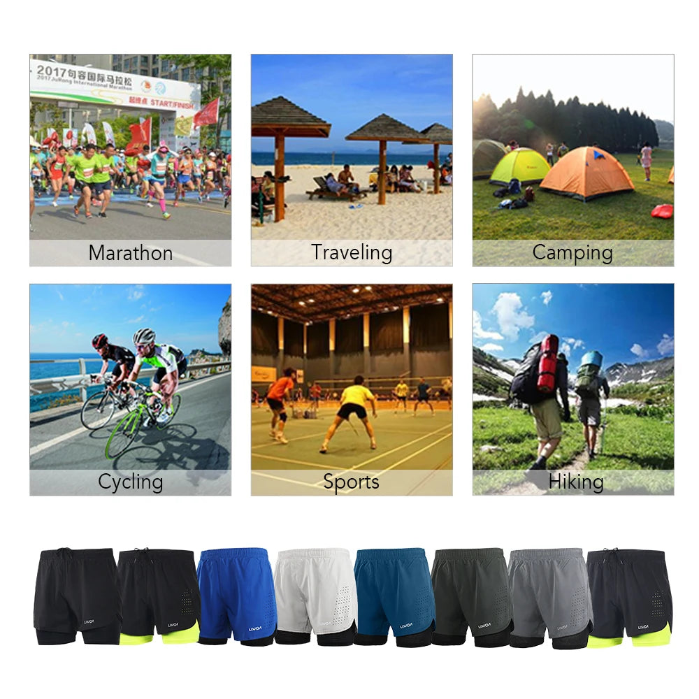 Lixada Men's 2-in-1 Running Shorts Quick Drying Breathable Active Training Exercise Jogging Cycling Shorts with Longer Liner