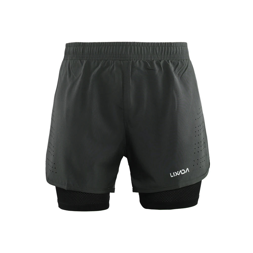 Lixada Men's 2-in-1 Running Shorts Quick Drying Breathable Active Training Exercise Jogging Cycling Shorts with Longer Liner