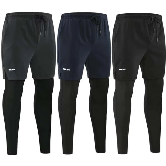 Men's Running Pants Compression Sport Tights 2 In 1 Quick Dry Fitness Gym Leggings Male Sportswear Workout Training Trousers