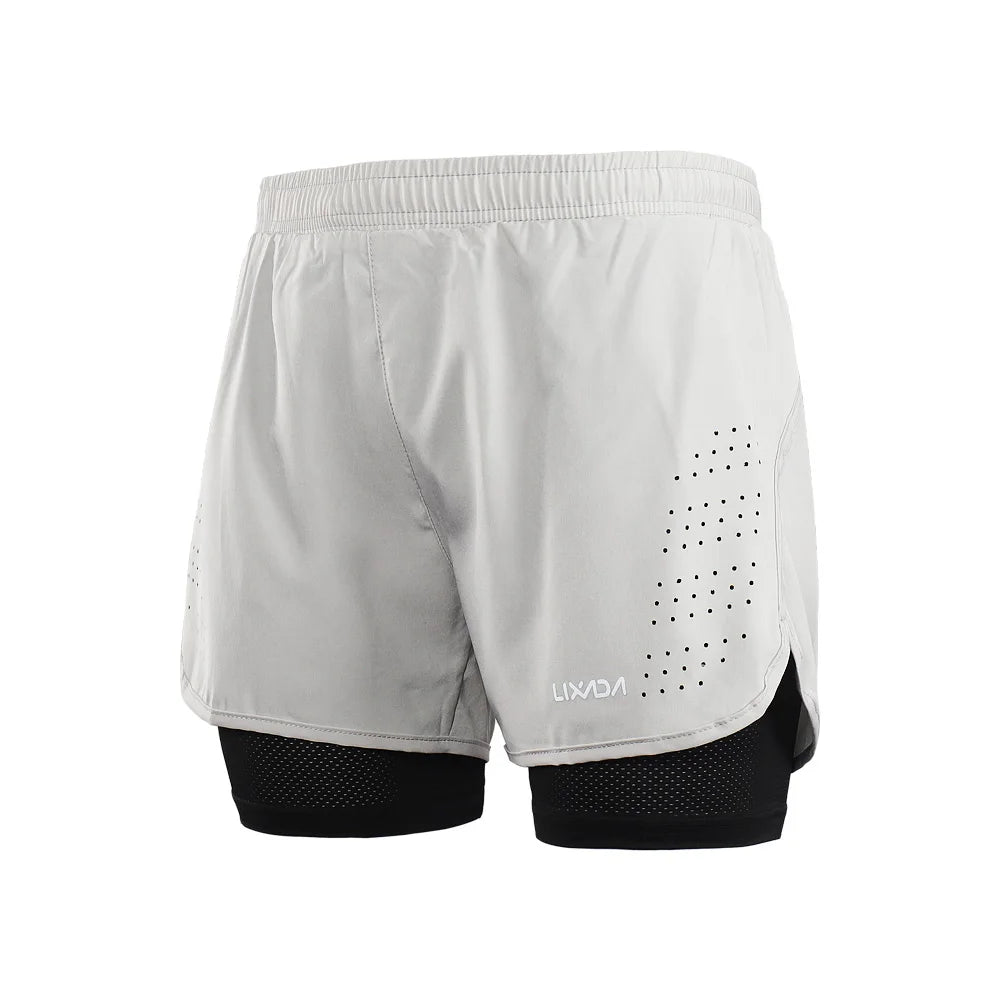 Lixada Men's 2-in-1 Running Shorts Quick Drying Breathable Active Training Exercise Jogging Cycling Shorts with Longer Liner