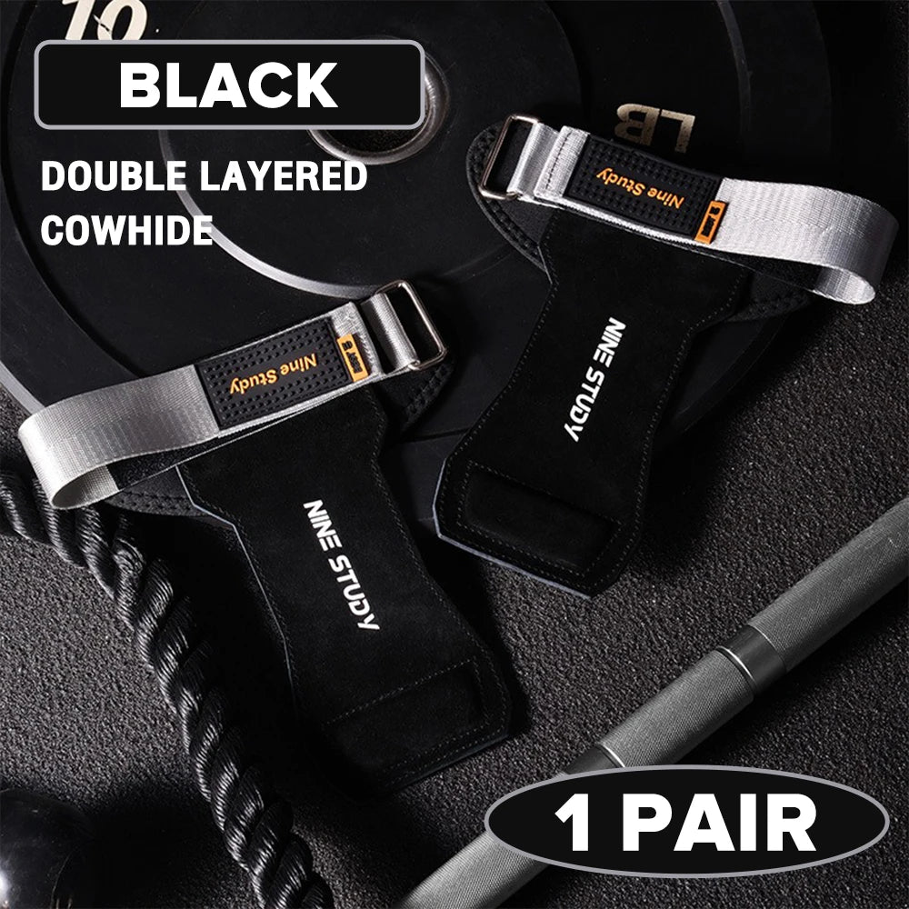 1 Pair Premium Anti-Slip Lifting Straps Grips Fitness Gloves for Gym Training Deadlifting Bodybuilding 3 layer Leather