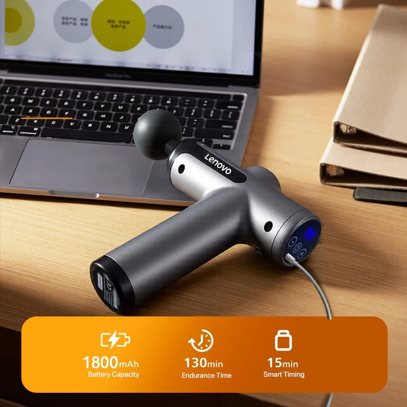 Lenovo Powerful Wireless Massager Gun 8 Massage HeadsRechargeable Shoulder Back Neck Waist Leg Electric Fascia Gun