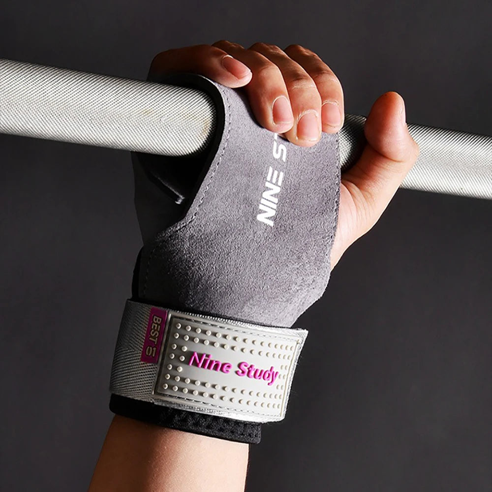1 Pair Premium Anti-Slip Lifting Straps Grips Fitness Gloves for Gym Training Deadlifting Bodybuilding 3 layer Leather