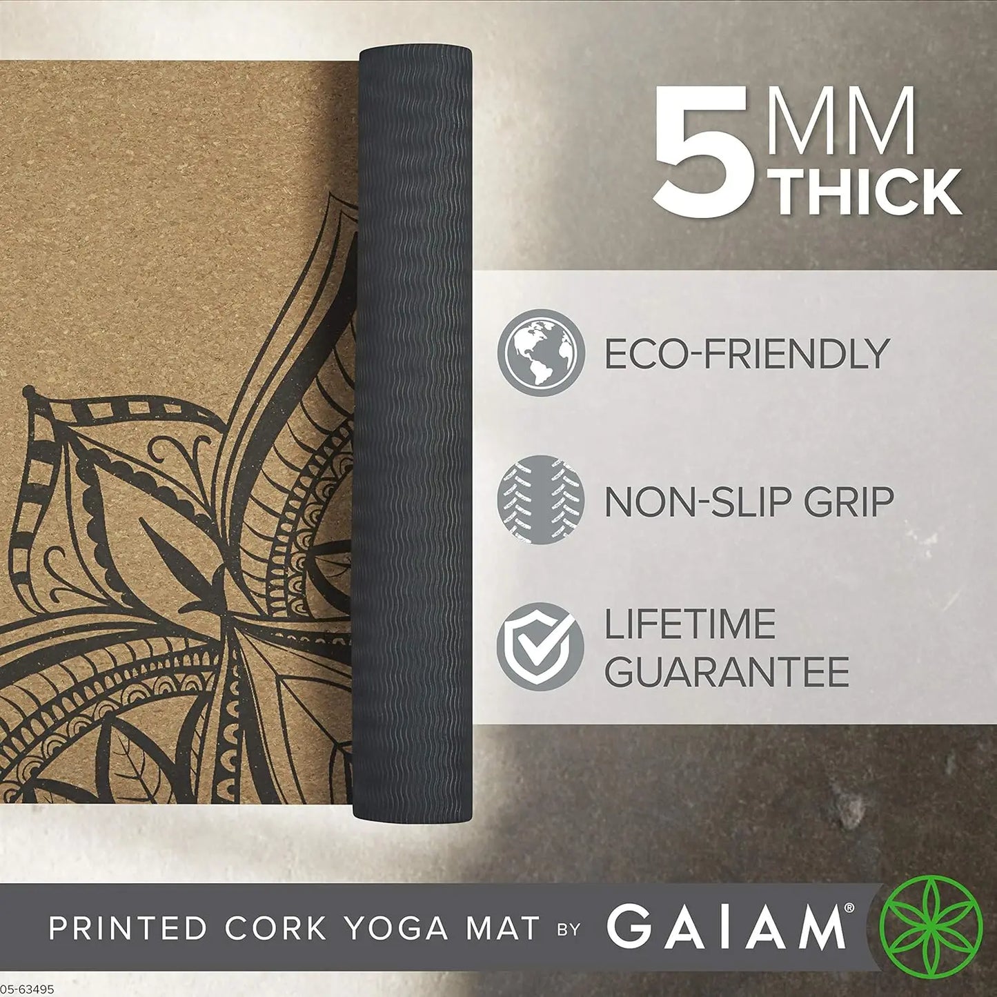 Natural Cork Yoga Mat with Non-Slip TPE Backing, Sweat-Resistant for Hot Yoga and Pilates (68x24x5mm)