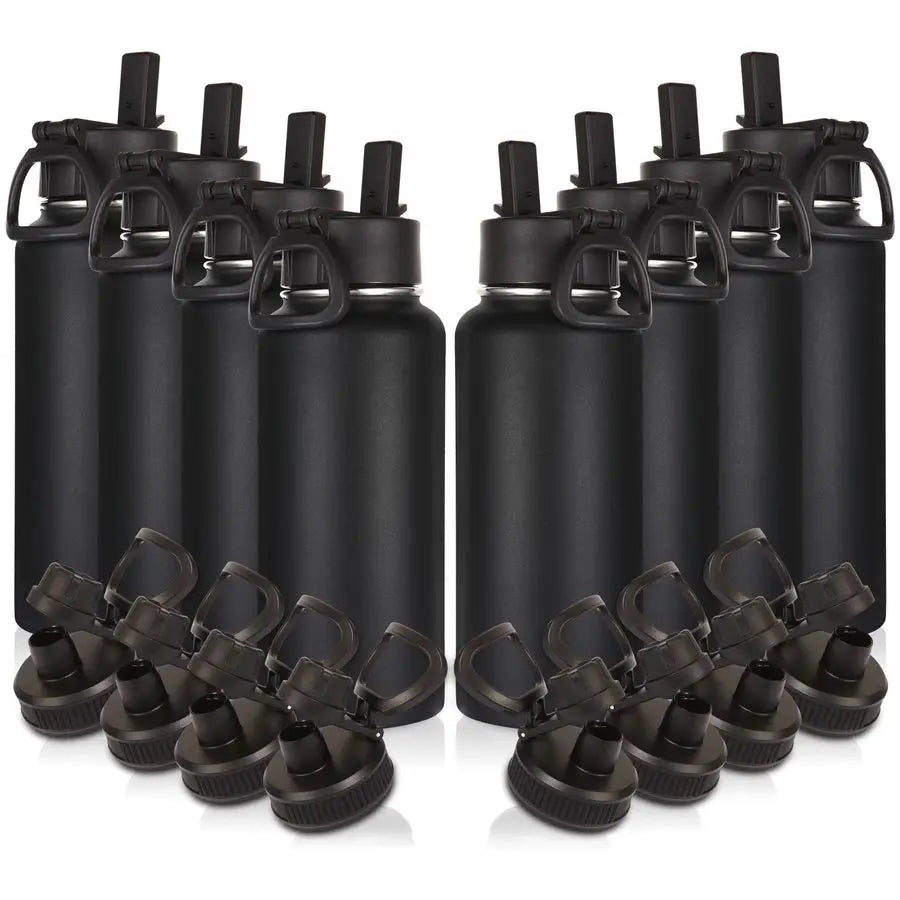 32oz Insulated Water Bottles Bulk 8 Pack with Straw Lid amp Spout Lid,Stainless Steel Sports Water Bottle,Double Wall Vacuum Cup
