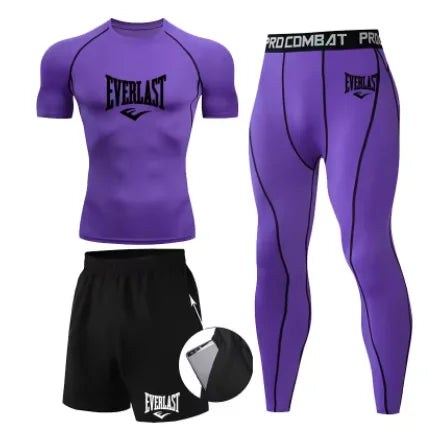 EVER/LAST Black Men's Suits Compression Shirts Leggings Elasticity Fitness Gym Running Breathable Quick Dry Rashguard Men Sets
