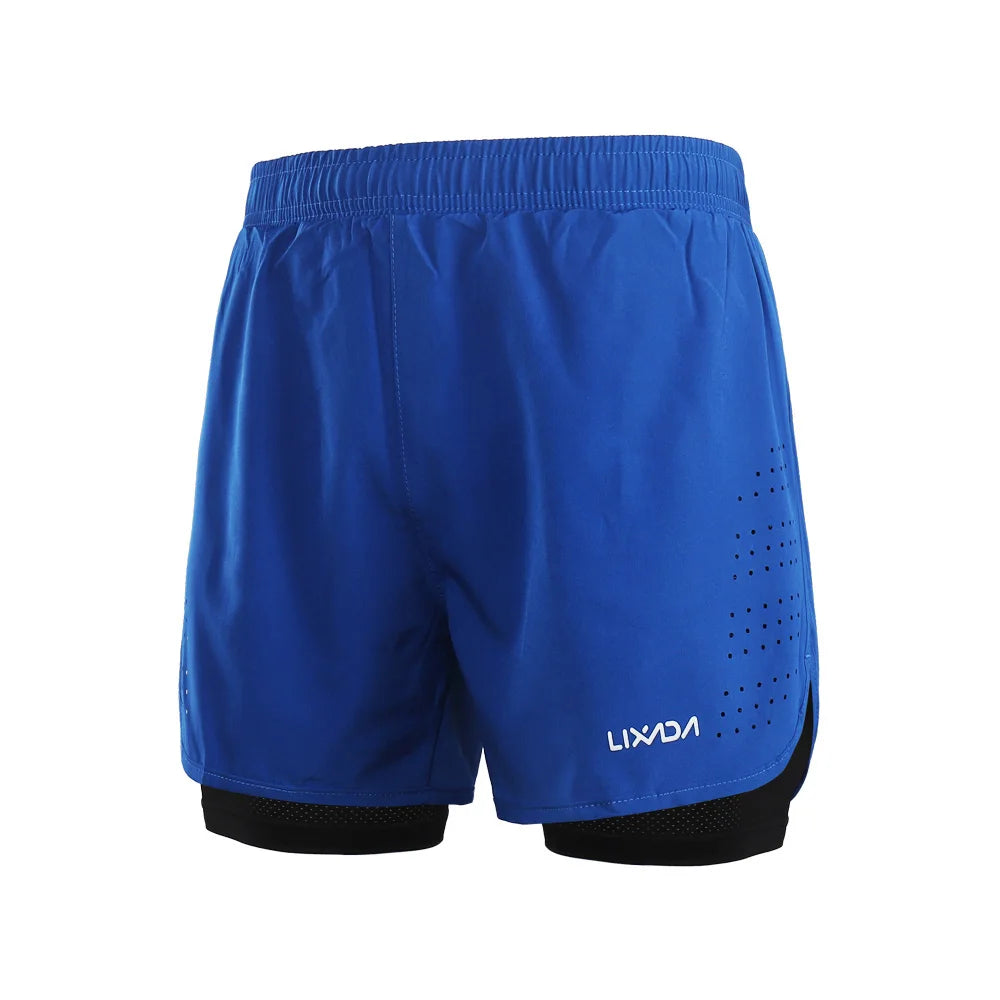 Lixada Men's 2-in-1 Running Shorts Quick Drying Breathable Active Training Exercise Jogging Cycling Shorts with Longer Liner